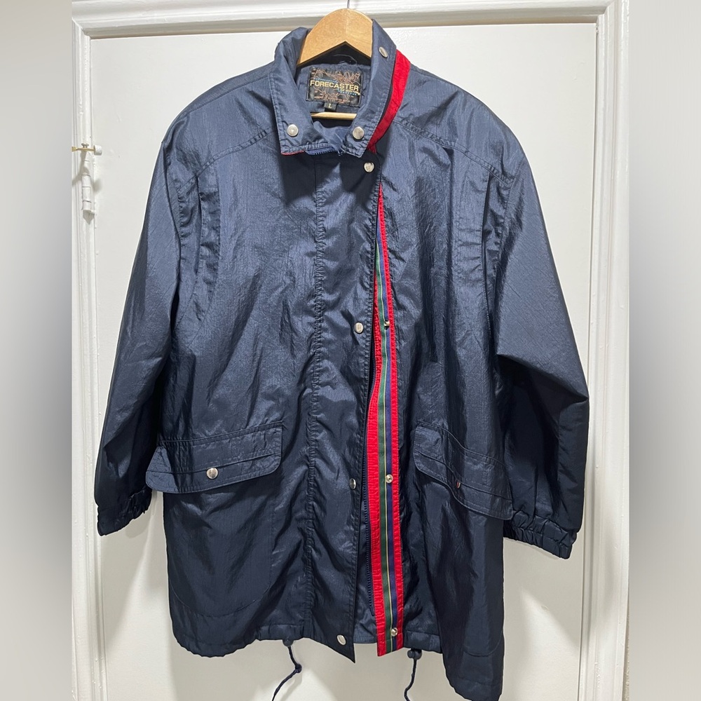 Forecaster Of Boston Jacket Rain Coat Large Pockets Zip Buttons EUC Blue